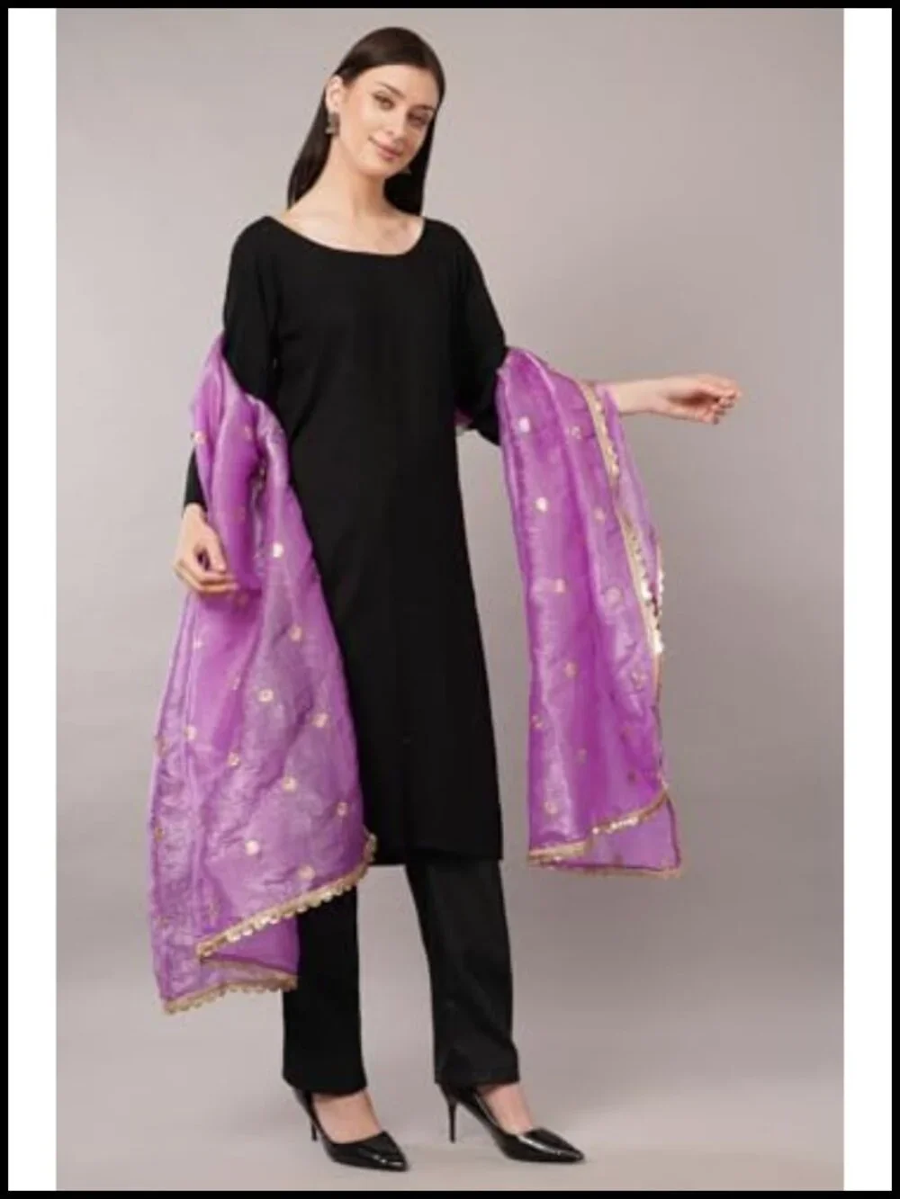 Art Silk Crush Dupatta, Lightweight Shawl Scarf Wrap with Gold Lace